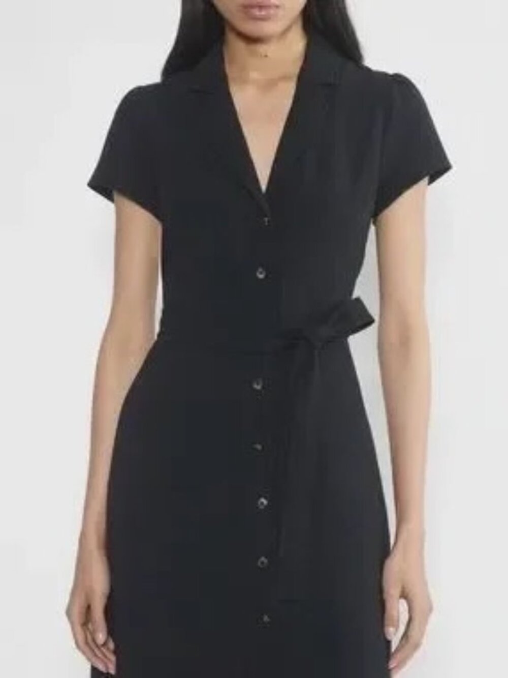 Wilfred Black Midi Shirt Dress Belted Notch Collar Cap Sleeve Small